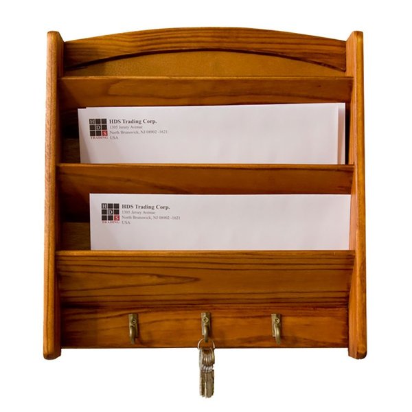 Home Basics 3 Tier Pine Letter Rack with Key Hooks LR01122
